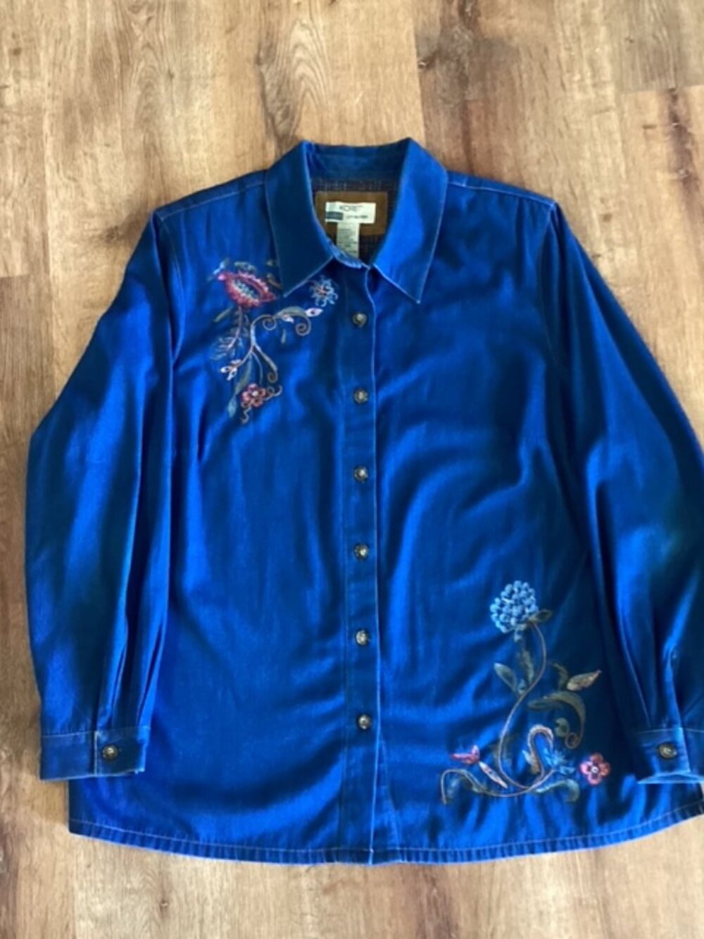 Koret Embroidered Denim Blouse/Shirt/Jacket Long Sleeve SZ 18W Vintage 1990's